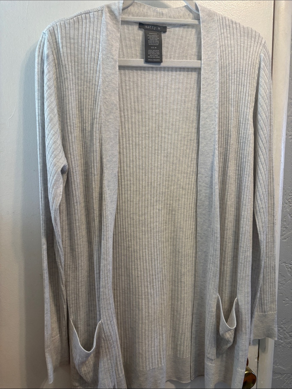 Matty M Light Tan with hints of Grey Ribbed Open-Front Cardigan